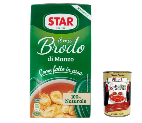Italian Gourmet Brühe & Fond 3x Star brodo Manzo Brühe Broth Flüssigkeit Rindfleisch an Geschmack Fertiggerichte 500ml + Italian gourmet polpa 400g 8000050024850