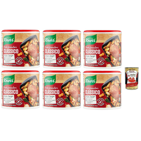 Knorr brodo granulare classico granulierte Brühe, 6x 150 g, Nachhaltige Gemüsebrühe, glutenfrei, Laktose und Konservierungsmittel, ideal für Suppen und gegrilltes Fleisch Original italienisch inkl. Italian Gourmet Polpa 400g