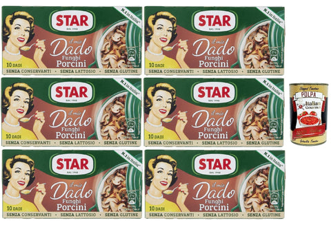 Italian Gourmet Brühe Star dado funghi porcini brodo Steinpilze Suppenwürfel Brühe 10 pz. 6x 100g + Italian Gourmet polpa 400g 8032804040014