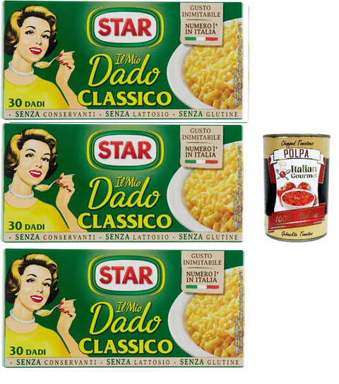 Italian Gourmet Brühe Star il mio Dado Classico 30 Dadi, Suppenwürfel Brühe klassisch reich an Geschmack, 3x 300 g + Italian Gourmet polpa 400g 8032804040014