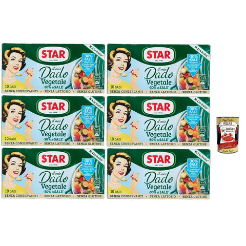 Star il mio Dado Vegetale -30% di Sale 10 Dadi, Suppenwürfel Brühe mit 9 Gemüsesorte reich an Geschmack mit -30% salz, 6x100 g italienisch Original Pastasauce +