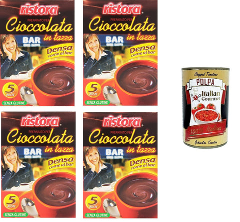 Italian Gourmet Bubble Tea Ristora Prepatato per cioccolata calda in tazza, Denso come al Bar Zubereitung für heiße Schokolade in der Tasse, dicht wie an der Bar 4x125gr +Italian Gourmet polpa 400g 8032804040014