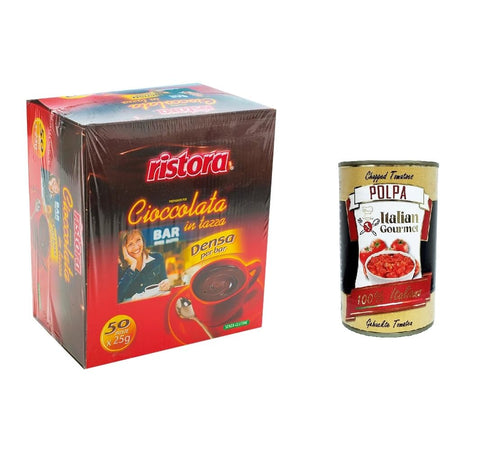 Italian Gourmet Bubble Tea Ristora Prepatato per cioccolata calda in tazza, Denso come al Bar Zubereitung für heiße Schokolade in der Tasse, dicht wie an der Bar box 50x25gr +Italian Gourmet polpa 400g 8032804040014