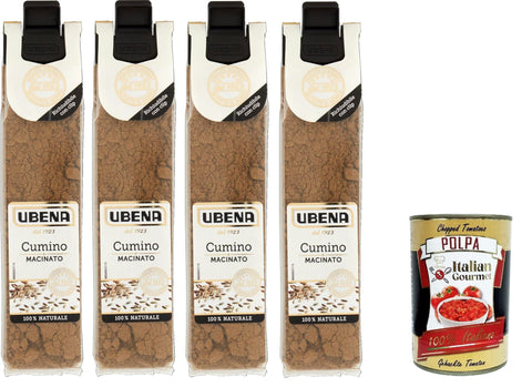 Italian Gourmet Cayenne UBENA, Cumino Macinato, gemahlener Kreuzkümmel, Gewürz für orientalische Gerichte, Fleisch und Gemüse, warmer und süßer Geschmack, 4x25-g-Beutel im Clip-Format + Italian Gourmet polpa 400g 8032804040014