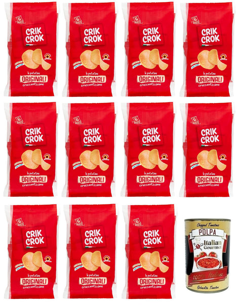 Italian Gourmet Chips 11x Crik Crok Le Patatine Originali,Kartoffelchips Glutenfrei,Gesalzen Snack,150g Packung,Jede Packung enthält 6 Beutel à 25g + Italian Gourmet Polpa di Pomodoro 400g Dose 8002085000762