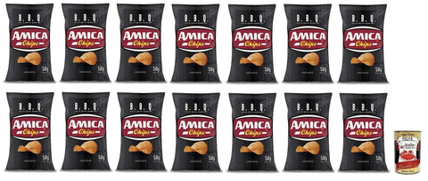Italian Gourmet Chips 14x Amica Chips Patatine BBQ Sauce,Kartoffelchips mit Barbecuesauce,Salziger Snack Knusprig und Lecker,Glutenfrei,50g-Beutel + Italian Gourmet Polpa di Pomodoro 400g Dose 8008714002060