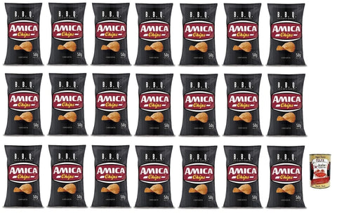 Italian Gourmet Chips 21x Amica Chips Patatine BBQ Sauce,Kartoffelchips mit Barbecuesauce,Salziger Snack Knusprig und Lecker,Glutenfrei,50g-Beutel + Italian Gourmet Polpa di Pomodoro 400g Dose 8008714002060