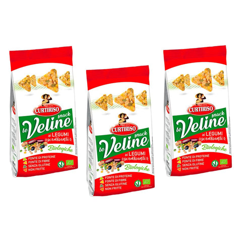 Curtiriso Le Veline Snack ai Legumi Scrokkinati Biologico Bio Snacks mit Hülsenfrüchten 3x80g Original italienisch