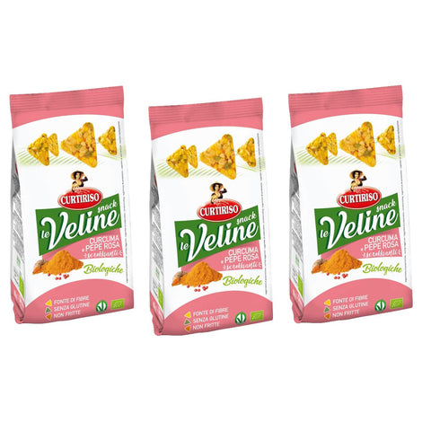 Curtiriso Le Veline Snack Curcuma e Pepe Rosa Scrokkinati Biologico BIO Snack mit Kurkuma und Rosa Pfeffer 3x80g Original italienisch