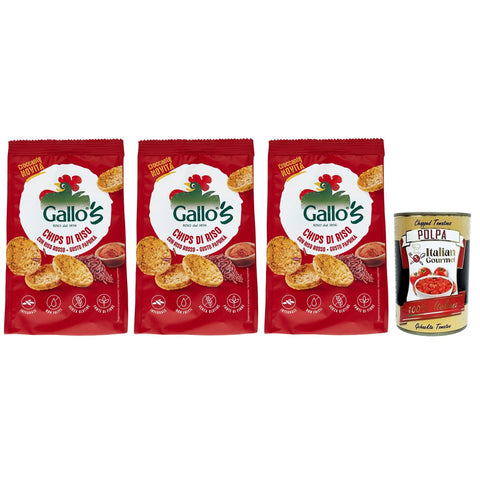 Riso Gallo Chips con Riso Rosso,Snack mit Vollkorn Rotem Reis und Paprika Geschmack,40 g Beutel italienisch Original