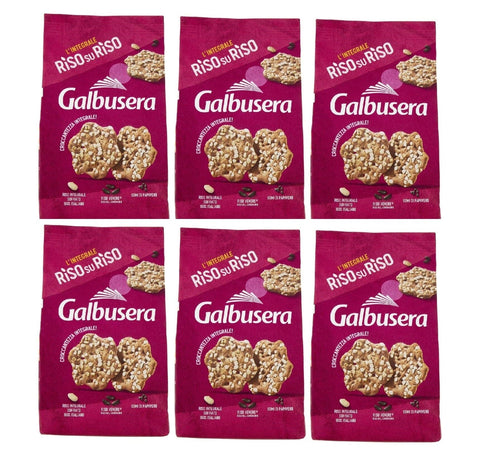 Italian Gourmet Chips 6x MHD 28/02/2026 Galbusera RisosuRiso panetti con riso Venere, riso integrale soffiato e semi di papavero, crackers mit Venus -Reis, Puffs Full Rice und Mohnsamen 200g 8032804040014