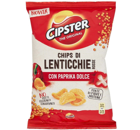 Italian Gourmet Chips 7x MHD 31/10/2025 Cipster di Lenticchie Rosse alla Paprika, rote Linsenchips in Paprika, Ikonische Form und knuspriger Geschmack, 80g 7622201518134