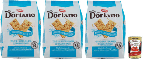 Doria Doriano Crackers a basso contenuto di sale ohne Salzkörner Salzgebäck gesalzen kekse 3x700 g italienisch Original Snack + gratis polpa 400 g