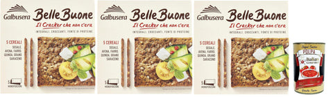 Galbusera BELLEBUONE cracker mit 5 Getreide: Roggen Hafer geschrieben Quinoa und Buchweizen 3x200 g italienisch Original + gratis polpa 400 g