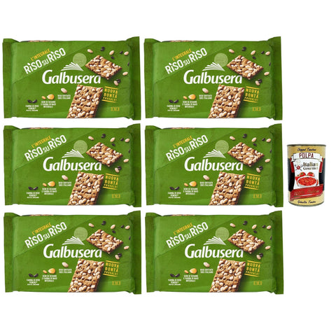 Galbusera RisosuRiso Croccantezza Integrale Krümelige Cracker mit knusprigen Körnern aus 100% italienischem Puffreis 6x380 g italienisch Original + kostenlos polpa