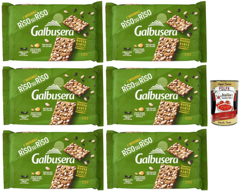 Italian Gourmet Chips Galbusera RisosuRiso Croccantezza Integrale, Krümelige Cracker mit knusprigen Körnern aus 100% italienischem Puffreis, 6x 380g + Italian Gourmet polpa 400g 8032804040014