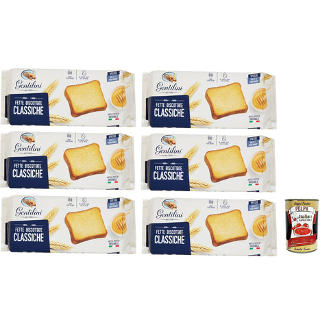 Gentilini Fette Biscottate Classiche Zwieback Backwaren 100% italienisches Produkt 6x185 g italienisch Original Kekse + kostenlos polpa 400 g