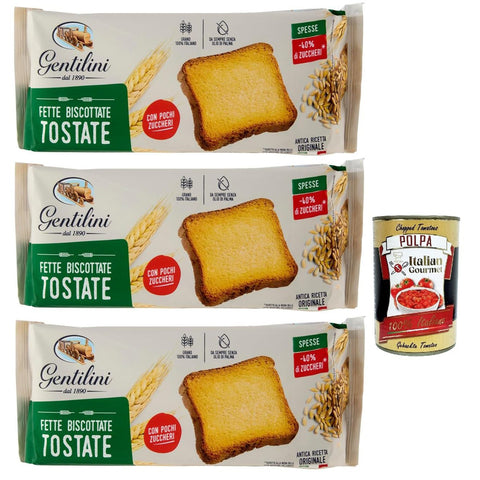 Gentilini Fette Biscottate Tostate dicke geröstete Zwieback Brot Backwaren mit weniger Zucker 100% Italienisches 3x175g Original italienisch Kekse