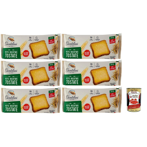 Gentilini Fette Biscottate Tostate dicke geröstete Zwieback Brot Backwaren mit weniger Zucker 100% Italienisches Produkt 6x 175 g italienisch Original