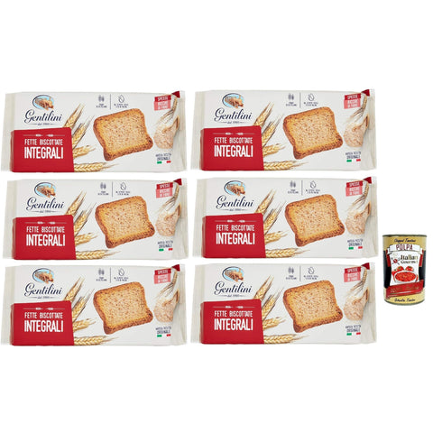 Gentilini Fette Integrali, Vollkorn Zwieback Brot Backwaren reich an Ballaststoffen 100% Italienisches Produkt 6x175g Original italienisch Kekse