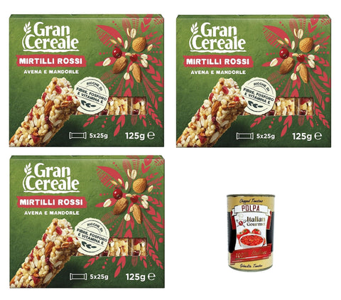 Italian Gourmet Chips Mulino Bianco, Gran Cereale - Snack, Riegel mit 4 Getreide Mandeln und Blaubeeren - Frühstück und süße Snacks- 3x 125 gr + Italian Gourmet polpa 400g 8032804040014