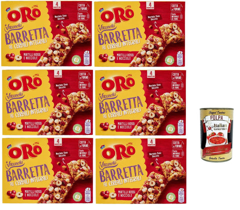 Italian Gourmet Chips Oro Saiwa, Barretta ai Cereali Integrali e ai Mirtilli Rossi e Nocciole, Riegel snack mit Ganzes Getreide und Blaubeer und Haselnüsse 6x 160 g + Italian Gourmet polpa 400g 8032804040014