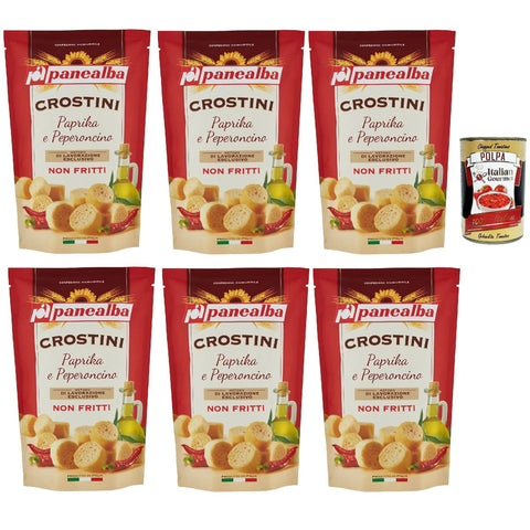 Panealba Crostini Paprika e Peperoncino Croutons mit Paprika and Chilli Gesalzener Snack Nicht Gebraten Nicht Frittiertes 6x100g Original italienisch