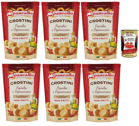 Panealba Crostini Paprika e Peperoncino Croutons mit Paprika and Chilli Gesalzener Snack Nicht Gebraten Nicht Frittiertes 6x100g Original italienisch