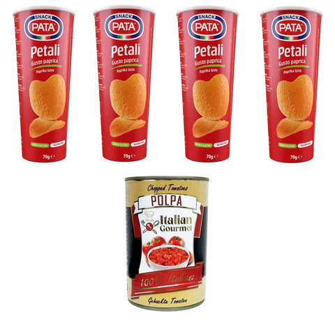 Italian Gourmet Chips Pata Petali gusto paprica Blütenblätter mit Paprikageschmack 4x 70gr + Italian Gourmet Polpa 400g 8032804040014