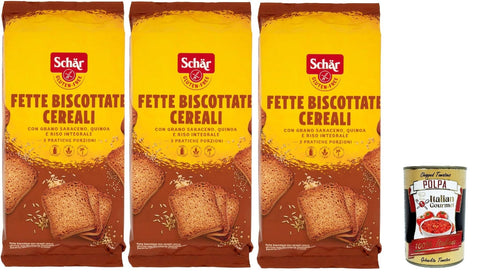 Italian Gourmet Chips Schär, Fette Biscottate ai Cereali, senza glutine, Zwieback Glutenfreie, Speziell für Menschen mit Glutenunverträglichkeit entwickelt, 3x 260g + Italian Gourmet polpa 400g 8032804040014