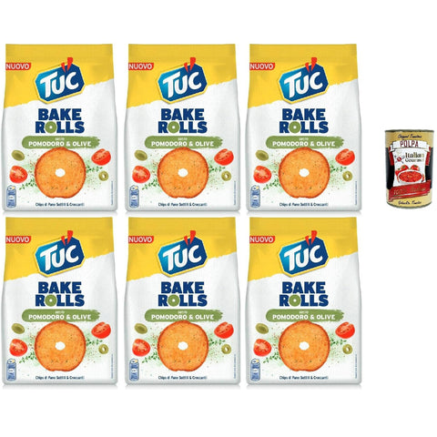 Tuc Bake Rolls, Chips di Pane Sottile e Croccante gusto Pomodoro e Olive, Im Ofen gebackene, dünne und knusprige Tomate und Oliven Brotchips 6x 150 g italienisch Original