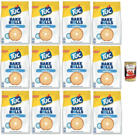 Tuc Bake Rolls, Chips di Pane Sottile e Croccante gusto sale, Im Ofen gebackene, dünne und knusprige Brotchips 12x 150 g italienisch Original