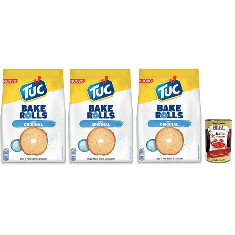 Tuc Bake Rolls, Chips di Pane Sottile e Croccante gusto sale 3x150g Original italienisch Snack