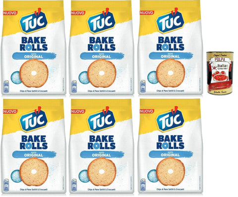 Italian Gourmet Chips Tuc Bake Rolls, Chips di Pane Sottile e Croccante gusto sale, Im Ofen gebackene, dünne und knusprige Brotchips 6x 150 g + Italian Gourmet polpa 400g 8032804040014