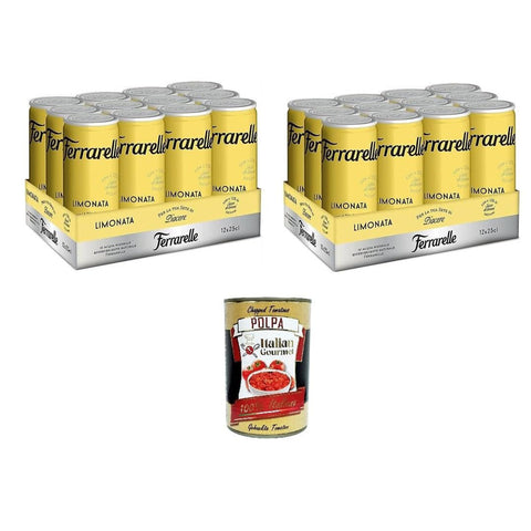Ferrarelle Limonata Limonade in Ferrarelle-Mineralwasser Alkoholfreies Getränk Kohlensäurehaltiges Erfrischungsgetränk Dosen 24x25 cl italienisch Original