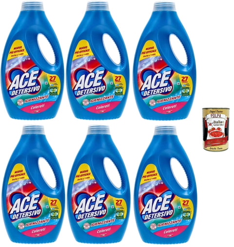 Italian Gourmet Color- & Feinwäsche ACE Detersivo Lavatrice Colorati - Waschmaschine Flüssigwaschmittel - Wirksam bei allen Arten von Flecken,27 Wäschen, 6x 1350ml + Italian Gourmet polpa 400g