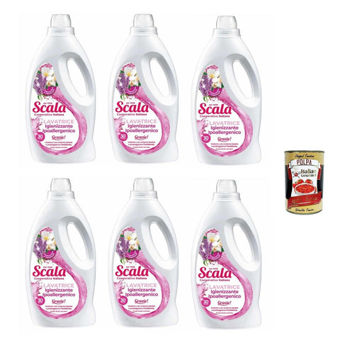 Italian Gourmet Color- & Feinwäsche Scala detergente lavatrice Gelsomino e Patchouli 1,5L Flüssigwaschmittel Jasmin und Patchouli, 6 x 1,5 l + Italian Gourmet polpa 400gr 8032804040014