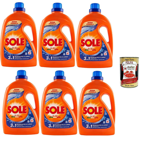 Sole Bianco Splendente, Flüssigwaschmittel für die Waschmaschine. Schützt die Farbe und entfernt Flecken bei niedrigen Temperaturen, 41 Wäschen, 6x 1845 ml italienisch Original