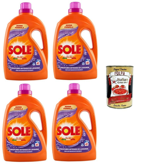 Italian Gourmet Color- & Feinwäsche Sole Lavender Natural Freshness Waschmaschinenwaschmittel 41 Wäschen 4x 1.845 L + Italian Gourmet Polpa 400g 8032804040014