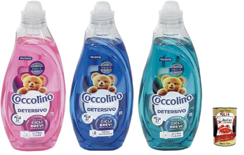 Italian Gourmet Color- & Feinwäsche Testpaket Coccolino Wonder Wash Ultra Clean Ultra Care Odor Protection Flüssigwaschmittel für die Waschmaschine - Ideal Kurze Zyklen 37 Wäschen 3x1480ml + Italian Gourmet polpa 400g
