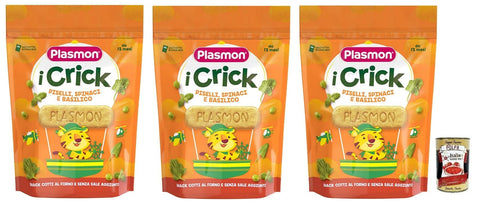 Plasmon i Crick mit Erbsen Spinat Basilikum Geschmack Beutel mit 100 g 3x italienisch Original Pastasauce + gratis Polpa di Pomodoro 400 g Dose