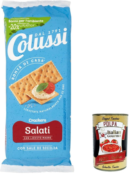 Colussi Cracker Salati herzhafter Cracker mit nachhaltigem Mehl 500 g + Italian goumet polpa 400 g italienisch Original