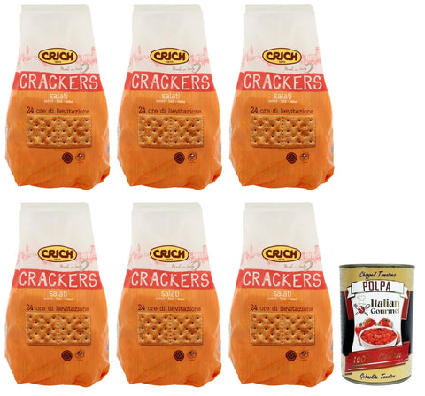 Crich Crackers Salati Gesalzen Ballaststoffreiche Cracker mit Salzkörnern und Sauerteig 750 g 6x italienisch Original + gratis Polpa di Pomodoro 400 g Dose