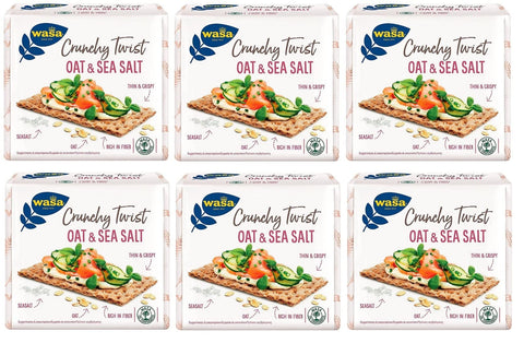 Wasa Crunchy Twist Oat & Sea Salt, Vollkorncracker Cracker mit Hafervollkornmehl 6x265g Original italienisch Snack