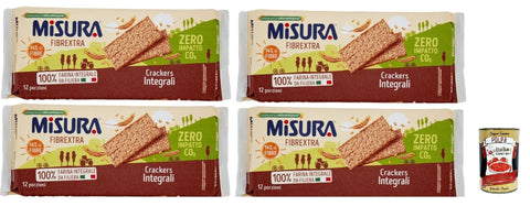 Misura Fibrextra Crackers Integrali - Ballaststoffreiche Vollkorncracker mit Vollkornmehl Packung Jede Packung enthält 12 Einzelportionen 4x385 g italienisch
