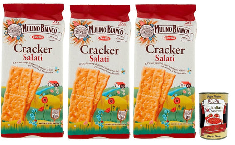 Mulino Bianco Cracker Salati herzhafter Salzcracker mit nachhaltigem Mehl 3x 500 g + Italian goumet polpa 400 g italienisch Original