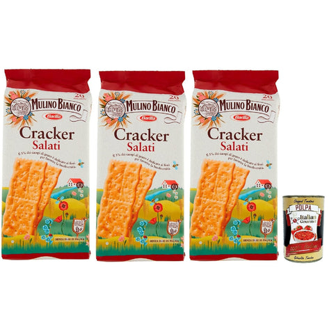 Mulino Bianco Cracker Salati herzhafter Salzcracker mit nachhaltigem Mehl 3x 500 g + Italian goumet polpa 400 g italienisch Original