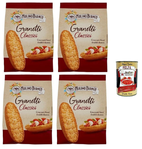Mulino Bianco Granetti Classici - Getoastetes Brot - Knusprige und Krümelige Croutons - Brotcroûtons Packung 4x300 g italienisch Original Pastasauce + gratis