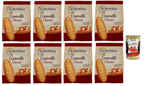 Italian Gourmet Crackers Mulino Bianco Granetti Classici - Getoastetes Brot - Knusprige und Krümelige Croutons - Snack Brotcroûtons 8x 300g Packung + Italian Gourmet polpa 400g