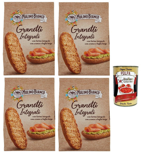 Mulino Bianco Granetti Integrali Getoastetes Brot Knusprige und Krümelige Croutons aus 100% Vollkorn Snack Brotcroûtons 4x 300 g Packung italienisch Original